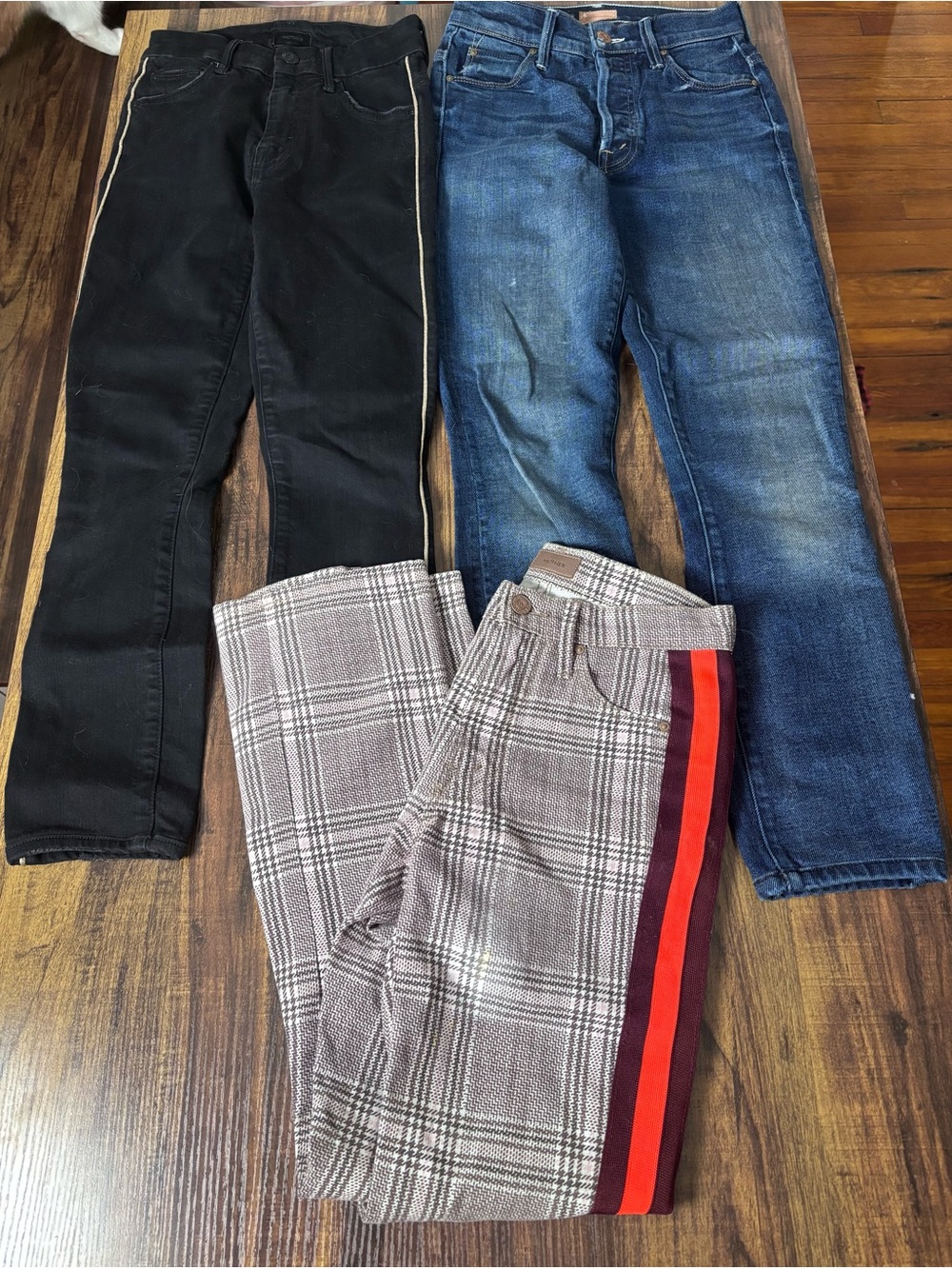 MOTHER Plaid High-Rise Pants in Brown & Pink Houndstooth